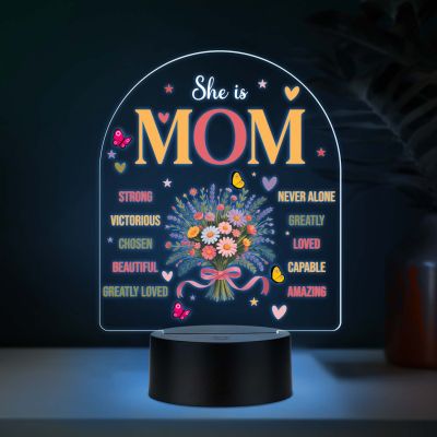 Inspirational Mom Acrylic LED Lamp with UV Print – Multicolor LED Night Light USB Powered Mother’s Day Gift